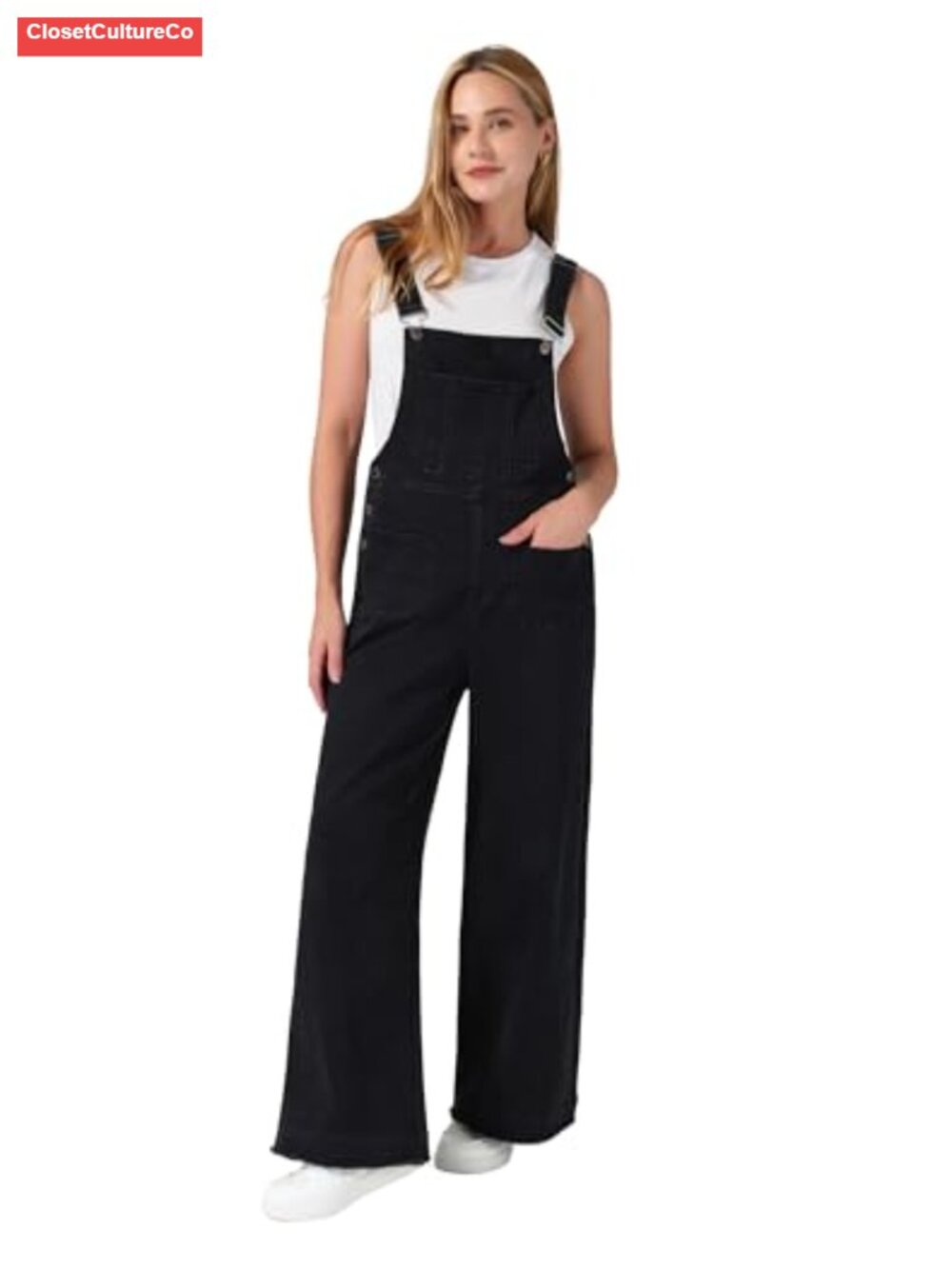 Denim Overalls Loose Fit Wide Leg Adjustable Straps Utility Women's
